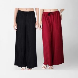 Pack of 2 Women Palazzo Pants | Wide Leg Loose Fit | Palzzo Combo | Free Size M-3XL | Stretchable Waist | Casual Wear, Office Wear, Home Wear Palazzo